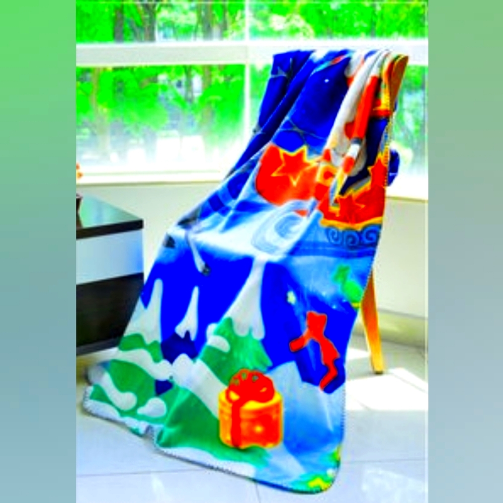 Santa Claus, and Raindeer on Sled Themed Throw Blanket
